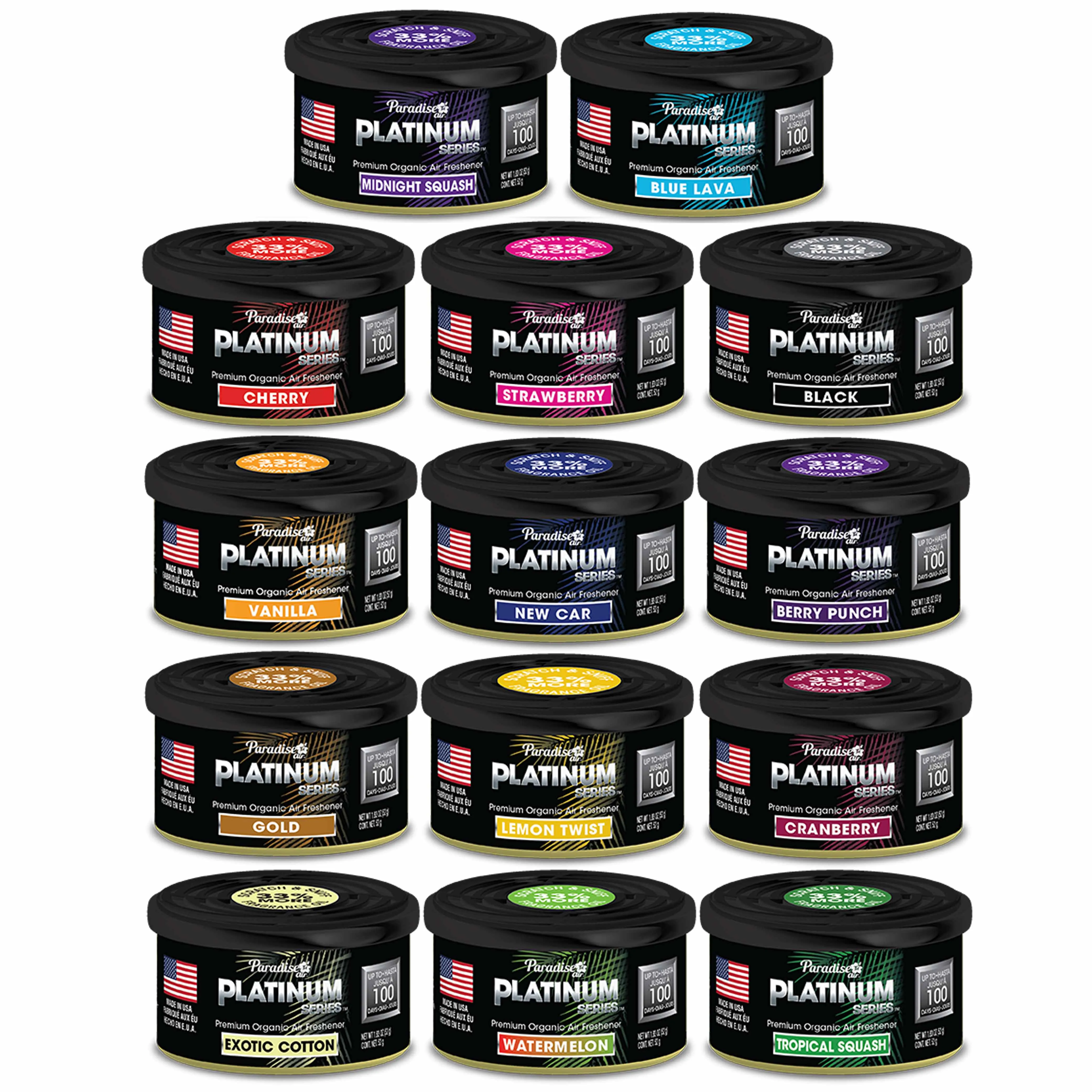 12 Paradise Platinum Organic Air Freshener Fiber Can Assorted Long Lasting Scent