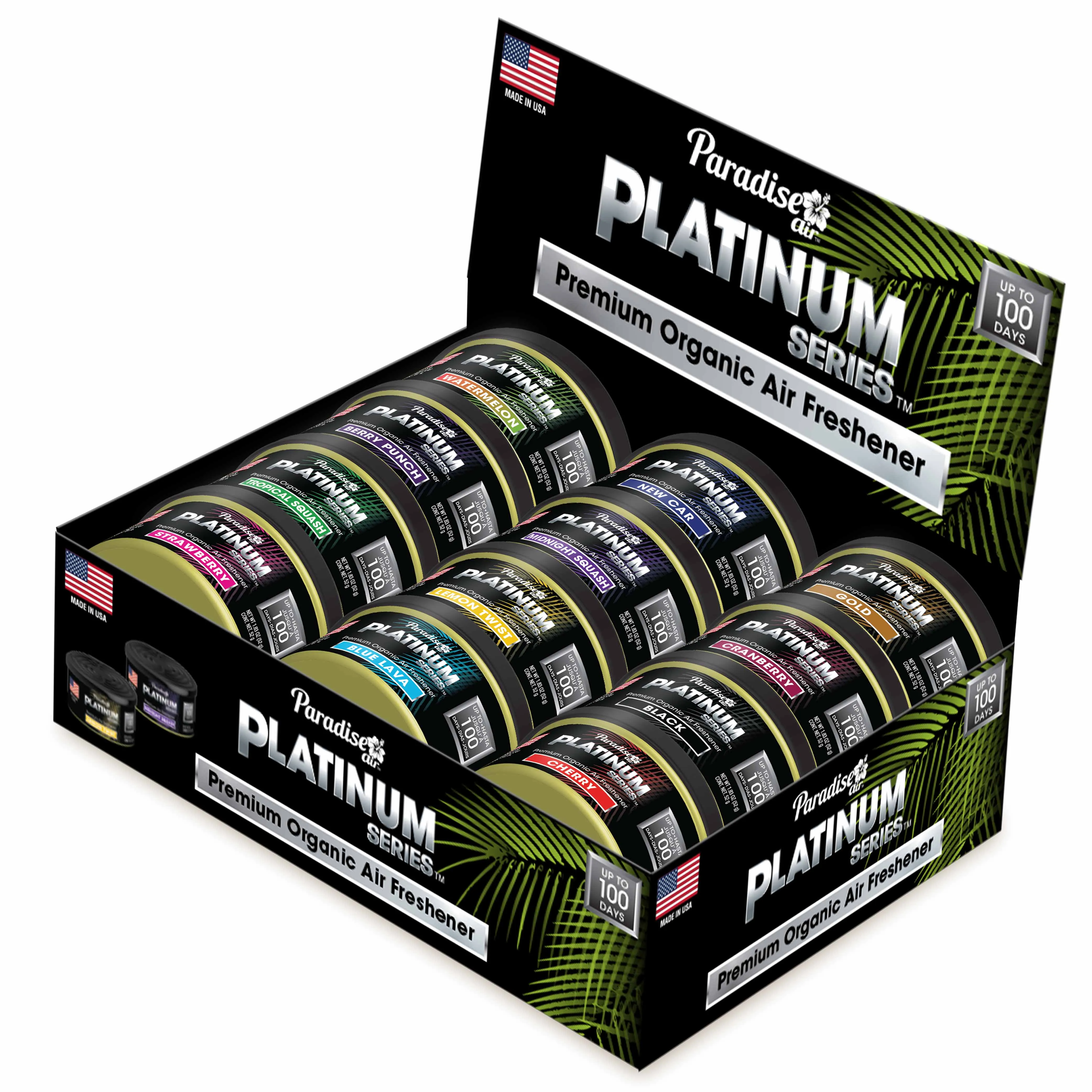 12 Paradise Platinum Organic Air Freshener Fiber Can Assorted Long Lasting Scent
