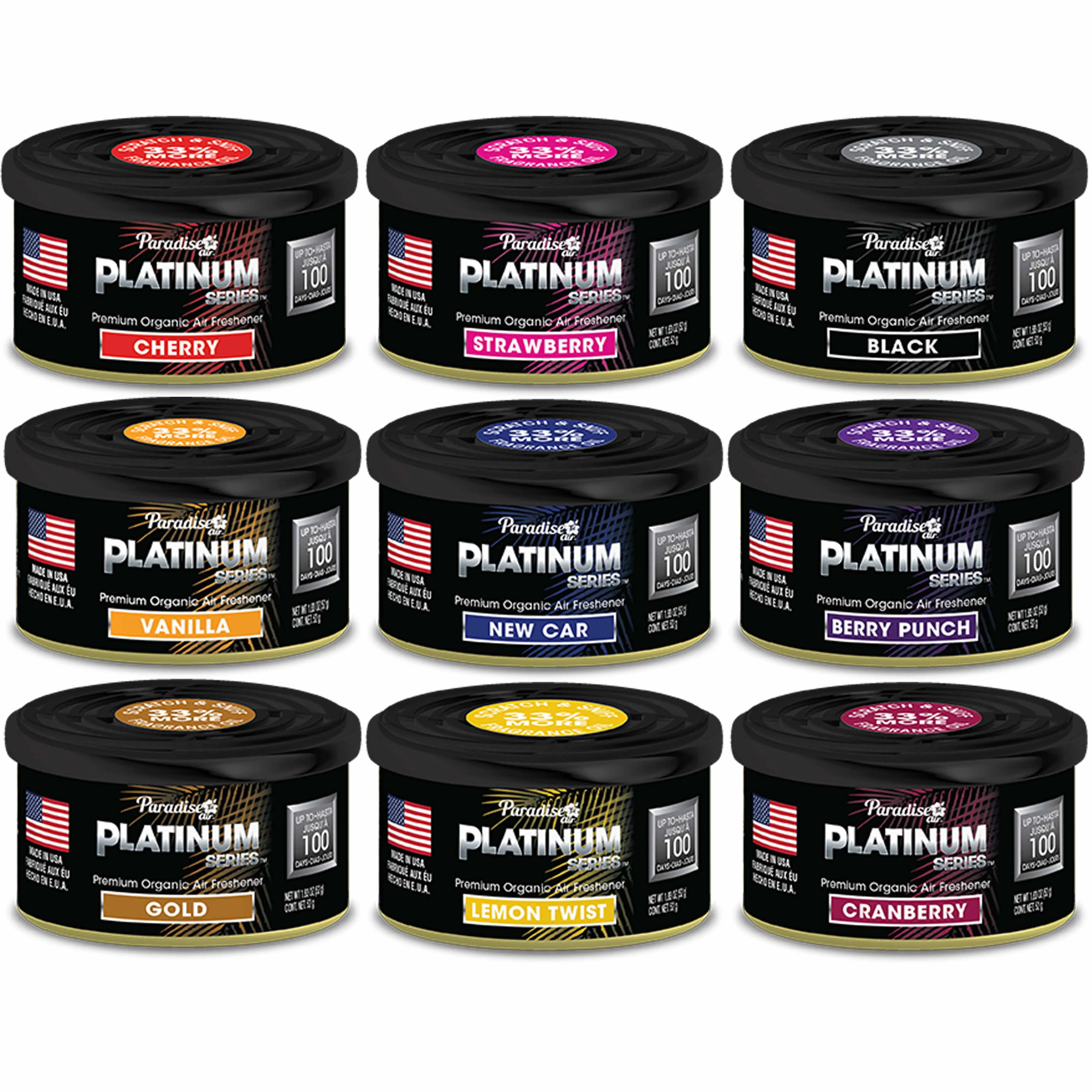 12 Paradise Platinum Organic Air Freshener Fiber Can Assorted Long Lasting Scent