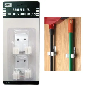 2 Pack Broom Clips Holder Mop Mount Hanging Wall Hook Grip Handle Home Organizer