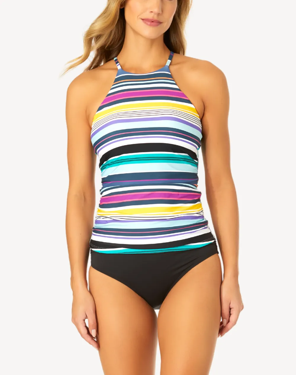 Barcode Stripe High Neck Tankini Top