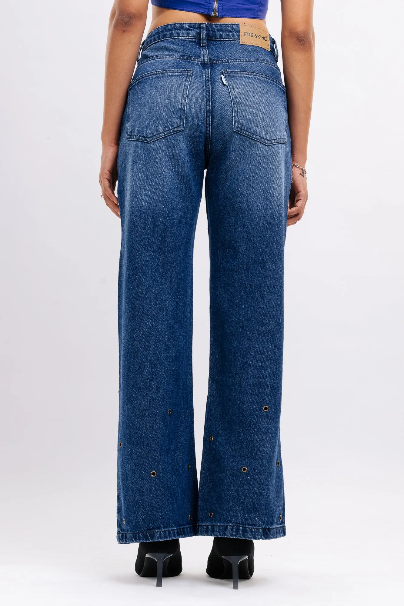 Eyelet Detailed Wide Jeans