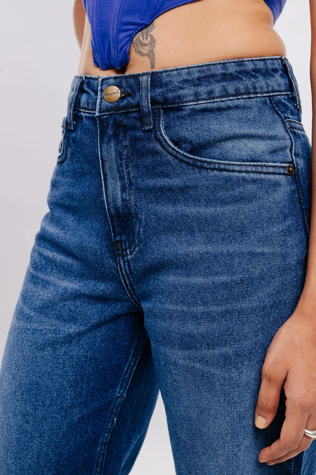 Eyelet Detailed Wide Jeans