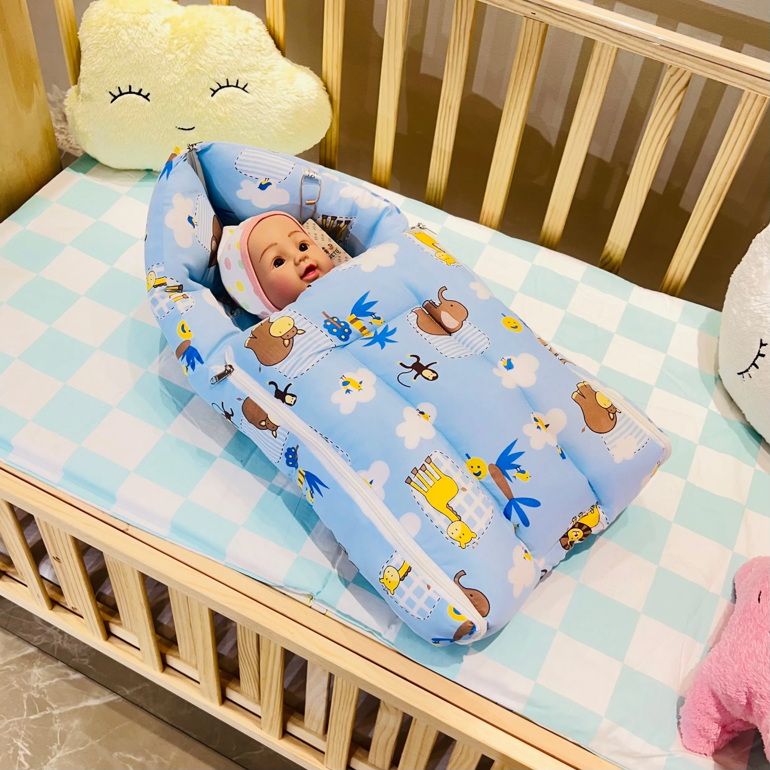 Fareto New Born 100% Cotton Baby 3 in 1 Carry Bag Cum premium Hippo Sleeping Bag (0-6 Months)(L:62*B:38CM)