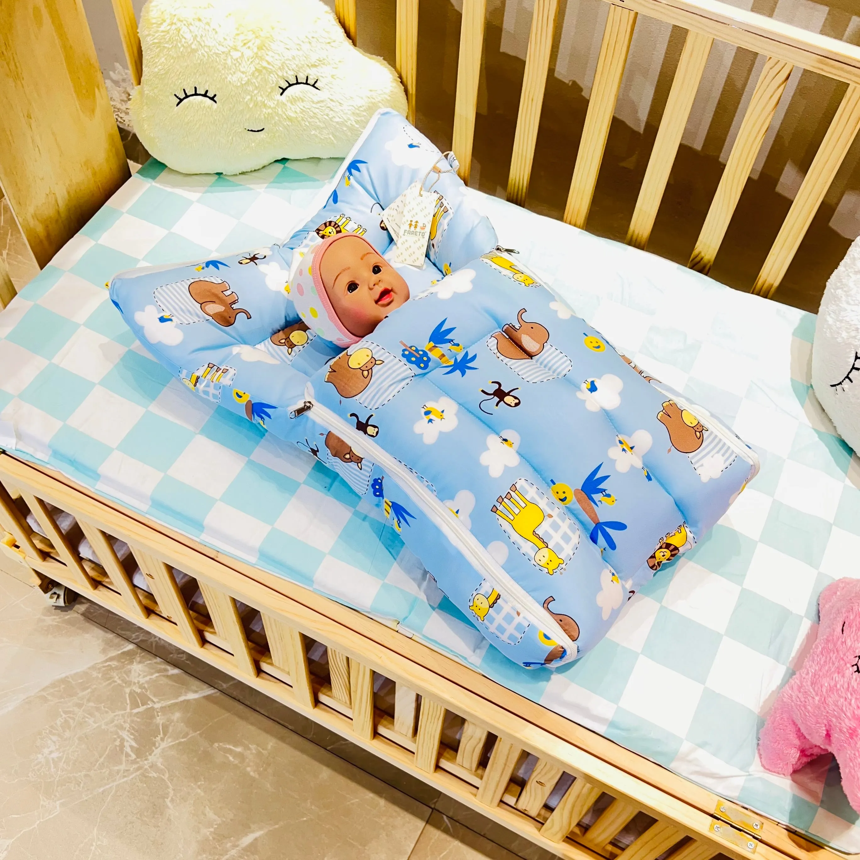 Fareto New Born 100% Cotton Baby 3 in 1 Carry Bag Cum premium Hippo Sleeping Bag (0-6 Months)(L:62*B:38CM)
