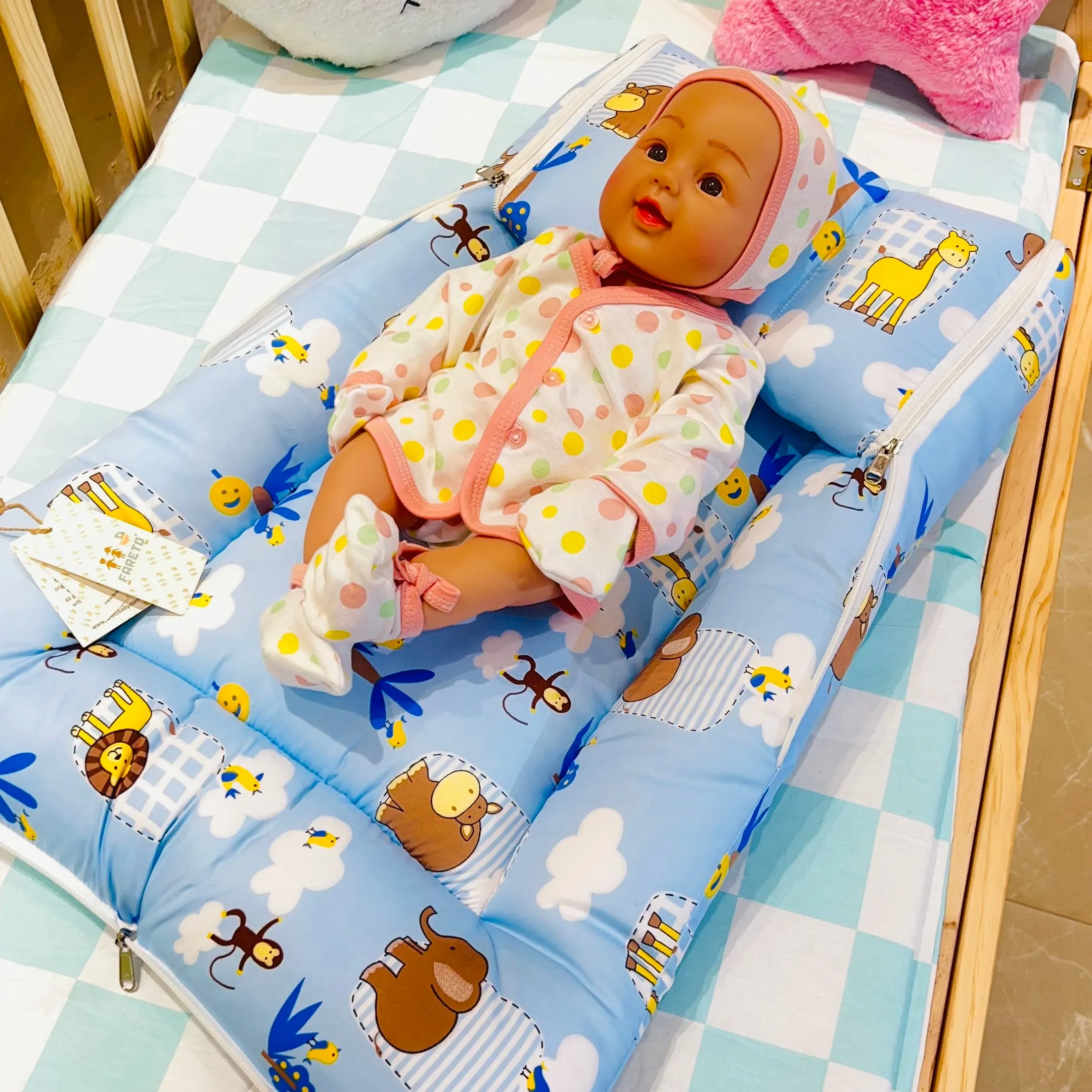 Fareto New Born 100% Cotton Baby 3 in 1 Carry Bag Cum premium Hippo Sleeping Bag (0-6 Months)(L:62*B:38CM)