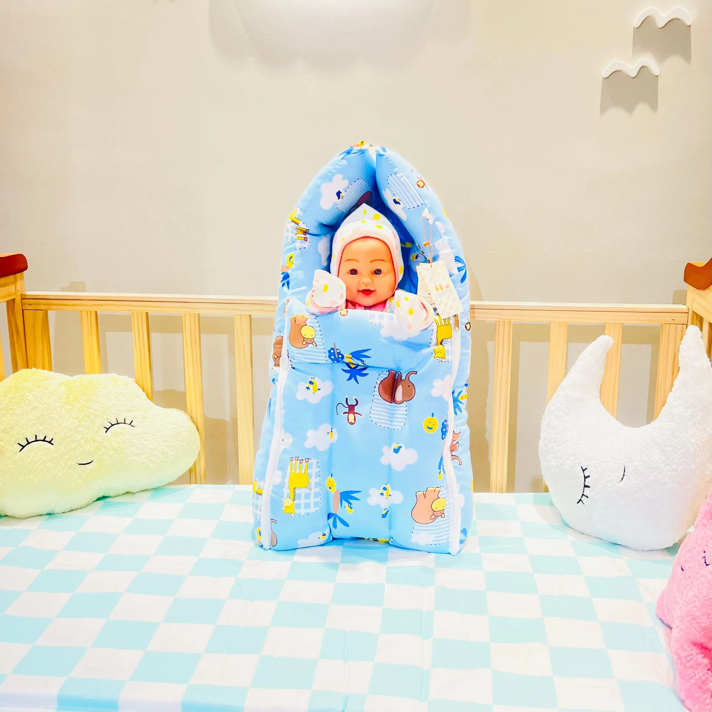 Fareto New Born 100% Cotton Baby 3 in 1 Carry Bag Cum premium Hippo Sleeping Bag (0-6 Months)(L:62*B:38CM)
