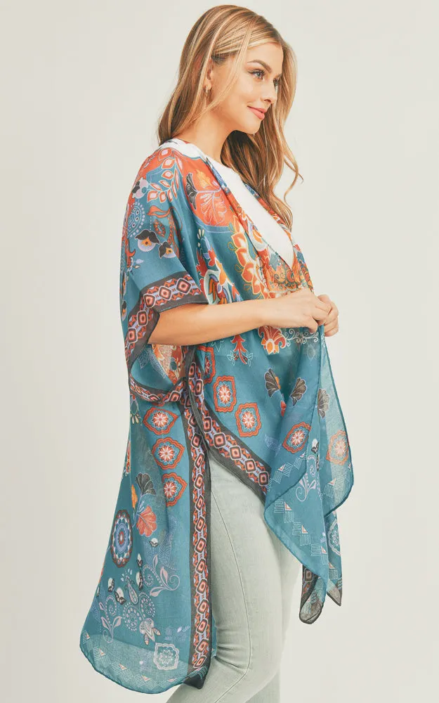 MS0277 Boho Multi Pattern Cover-up Kimono