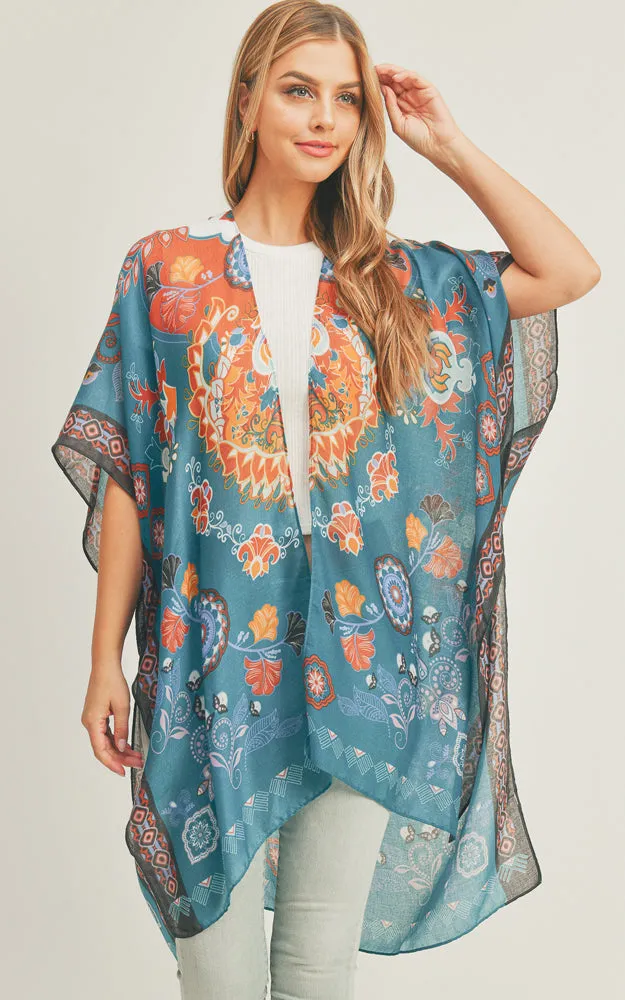 MS0277 Boho Multi Pattern Cover-up Kimono