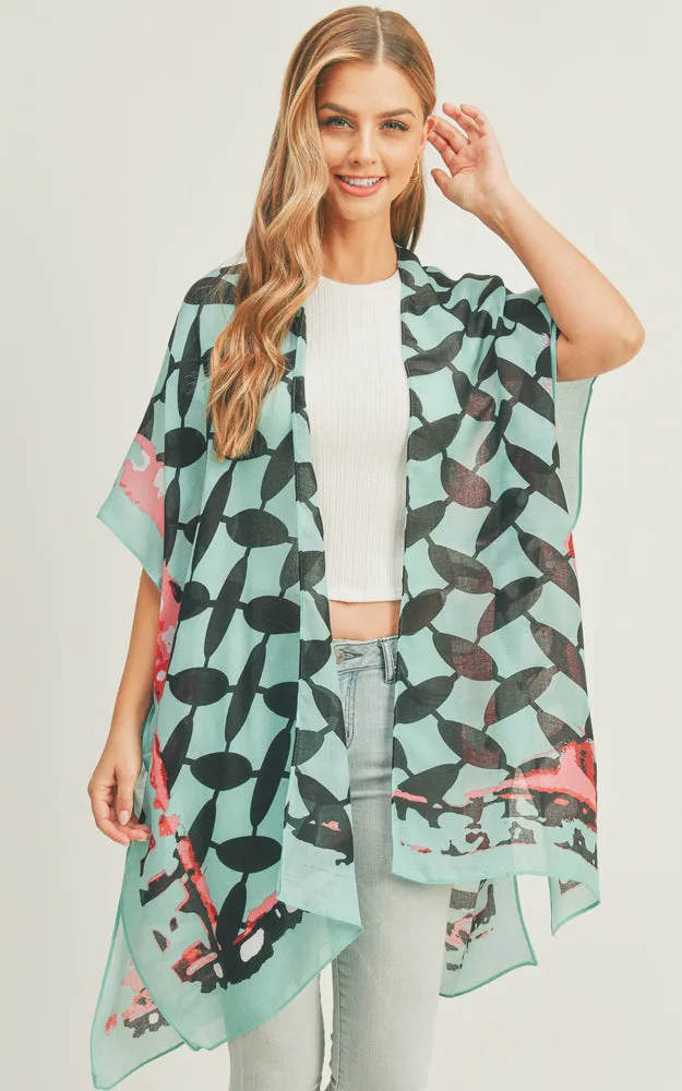 MS0282 Ombre & Geometric Pattern Cover-up Kimono