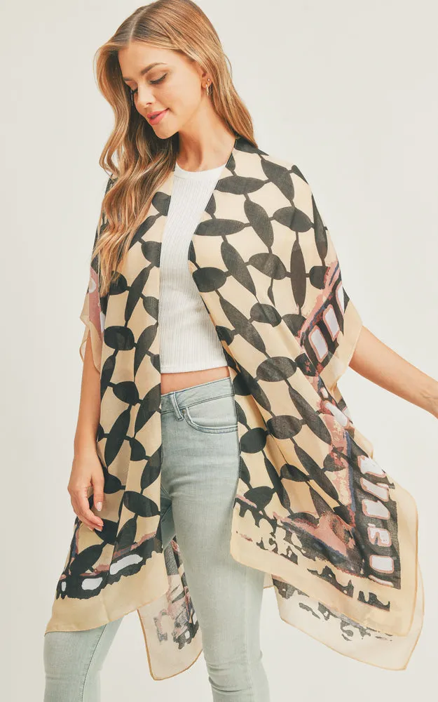 MS0282 Ombre & Geometric Pattern Cover-up Kimono