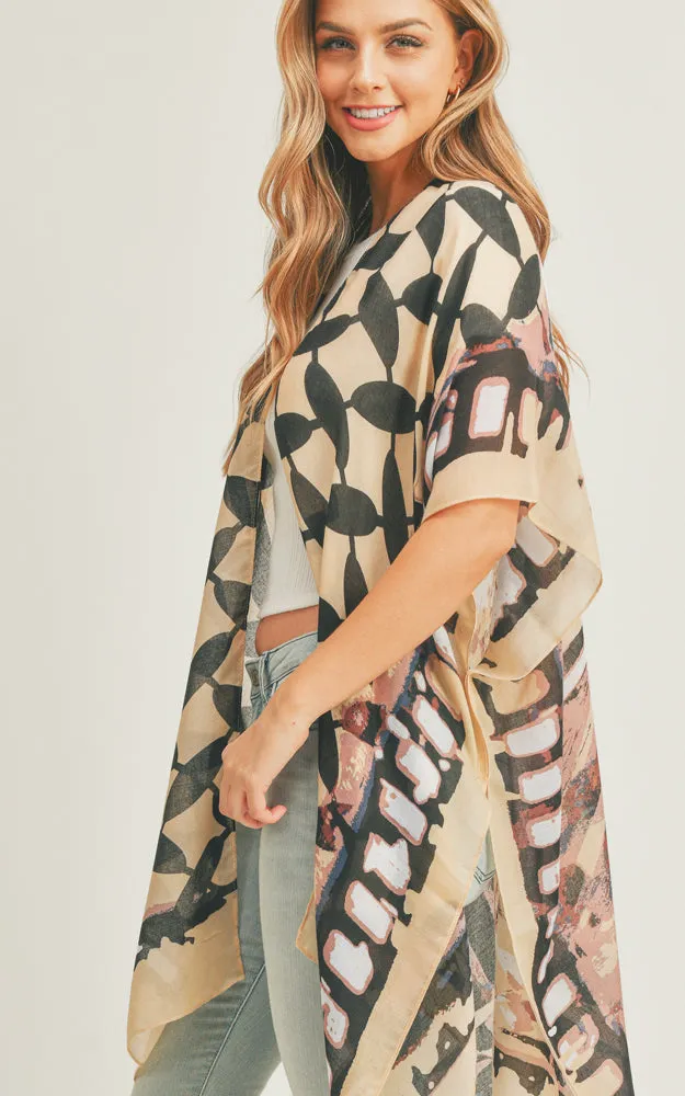MS0282 Ombre & Geometric Pattern Cover-up Kimono