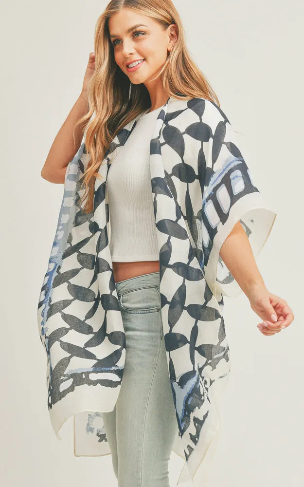 MS0282 Ombre & Geometric Pattern Cover-up Kimono