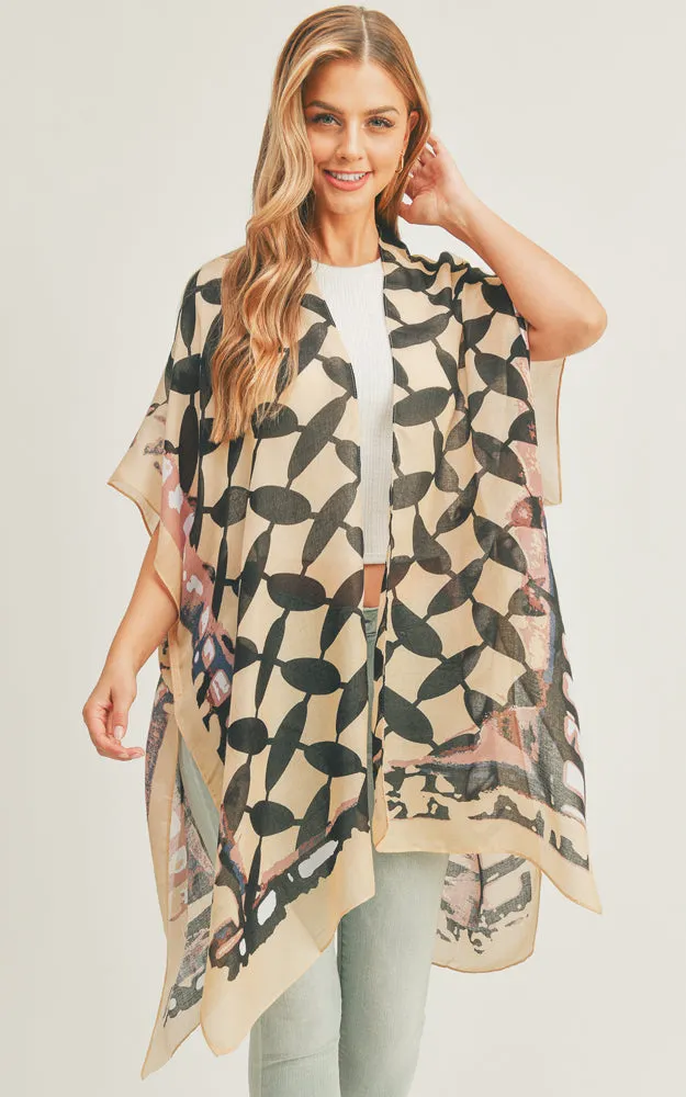 MS0282 Ombre & Geometric Pattern Cover-up Kimono