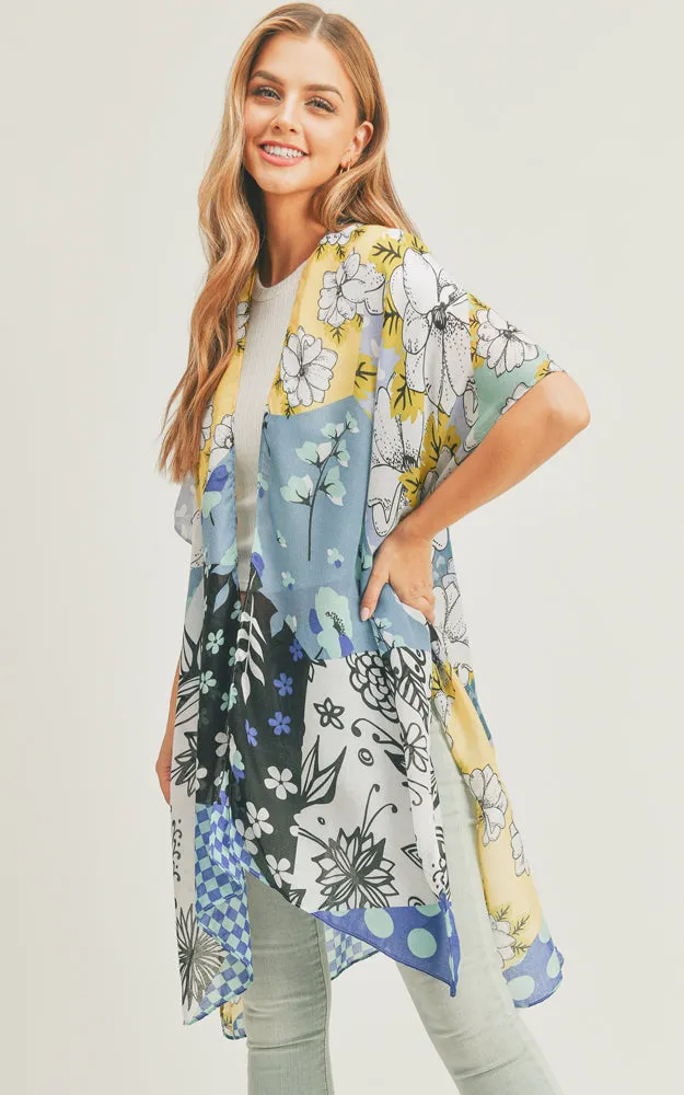 MS0283 Mixed Flower Pattern Cover-up Kimono