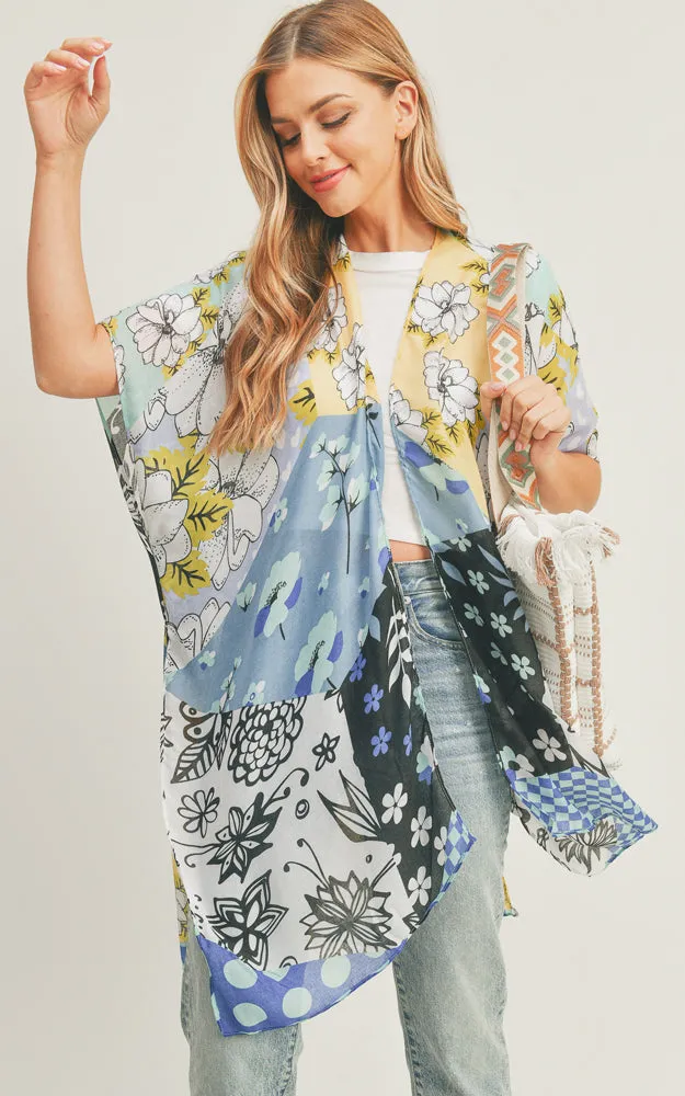 MS0283 Mixed Flower Pattern Cover-up Kimono
