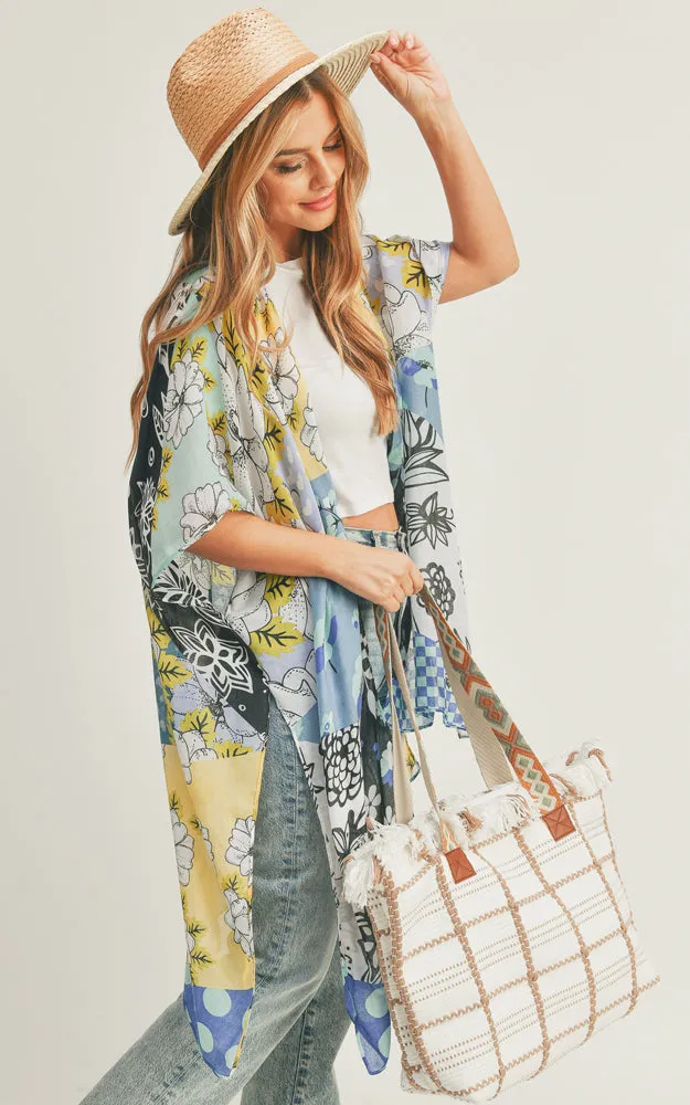 MS0283 Mixed Flower Pattern Cover-up Kimono