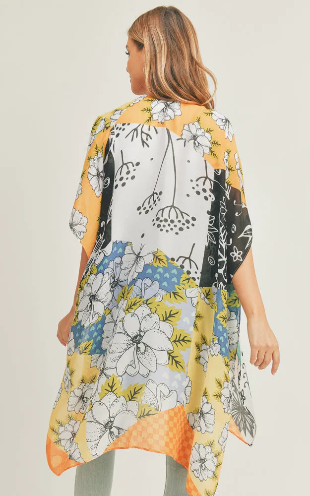 MS0283 Mixed Flower Pattern Cover-up Kimono