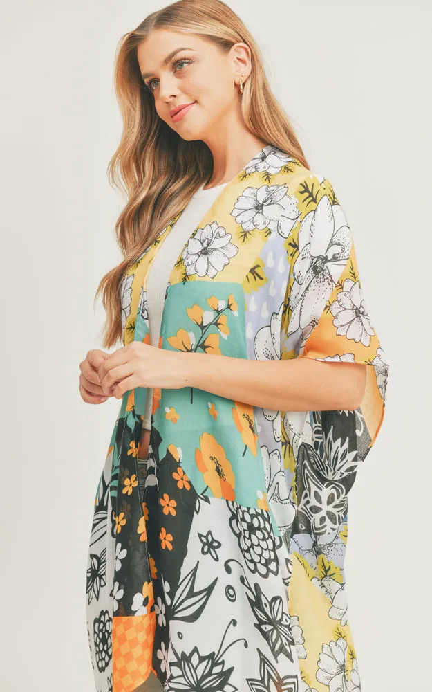 MS0283 Mixed Flower Pattern Cover-up Kimono
