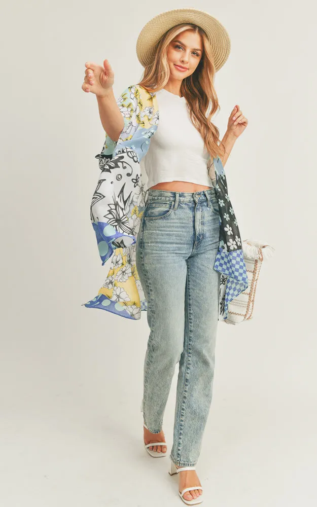 MS0283 Mixed Flower Pattern Cover-up Kimono