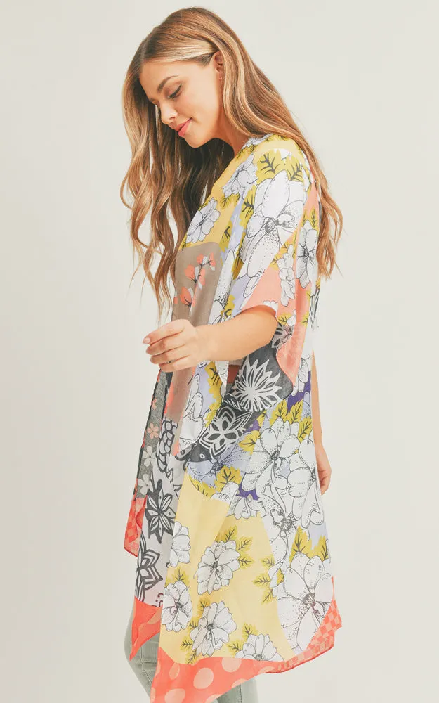 MS0283 Mixed Flower Pattern Cover-up Kimono
