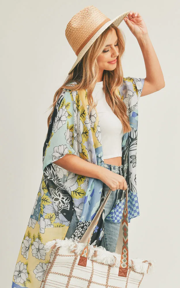MS0283 Mixed Flower Pattern Cover-up Kimono