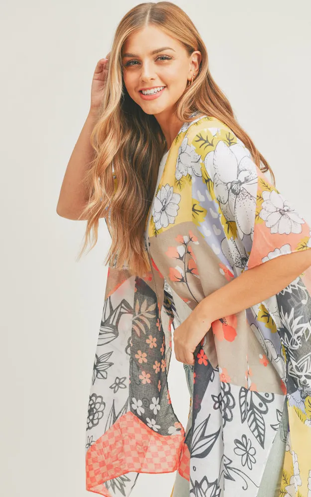 MS0283 Mixed Flower Pattern Cover-up Kimono