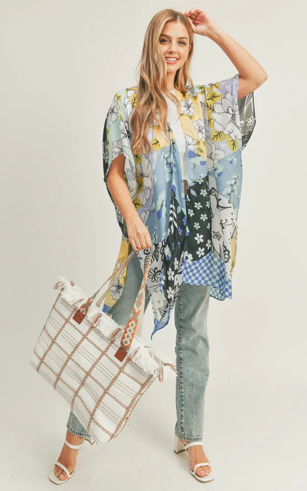MS0283 Mixed Flower Pattern Cover-up Kimono