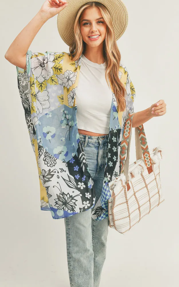 MS0283 Mixed Flower Pattern Cover-up Kimono