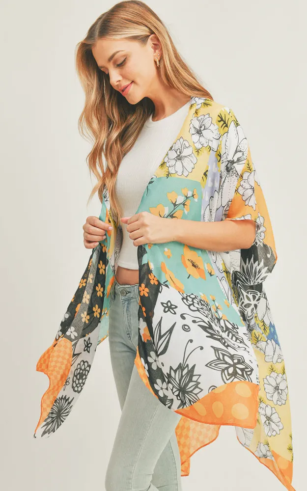 MS0283 Mixed Flower Pattern Cover-up Kimono