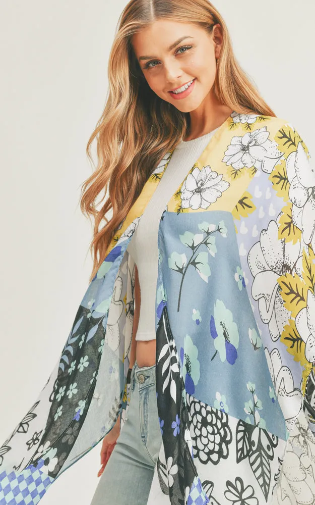 MS0283 Mixed Flower Pattern Cover-up Kimono