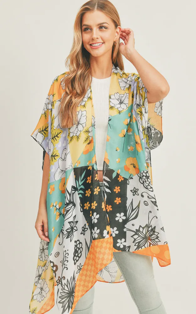 MS0283 Mixed Flower Pattern Cover-up Kimono