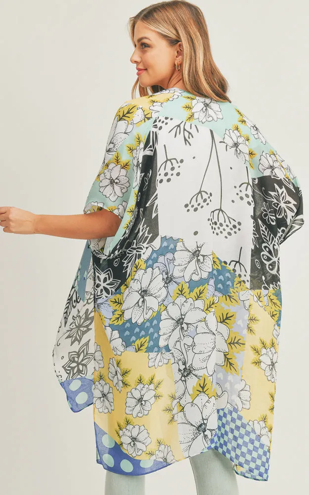 MS0283 Mixed Flower Pattern Cover-up Kimono