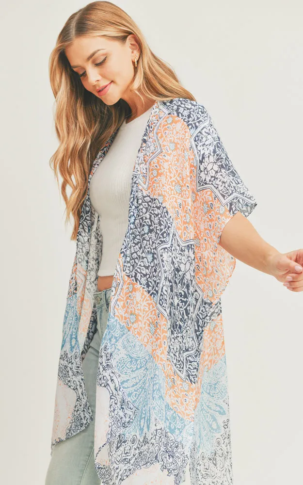 MS0286 Mixed Boho Pattern Cover-up Kimono
