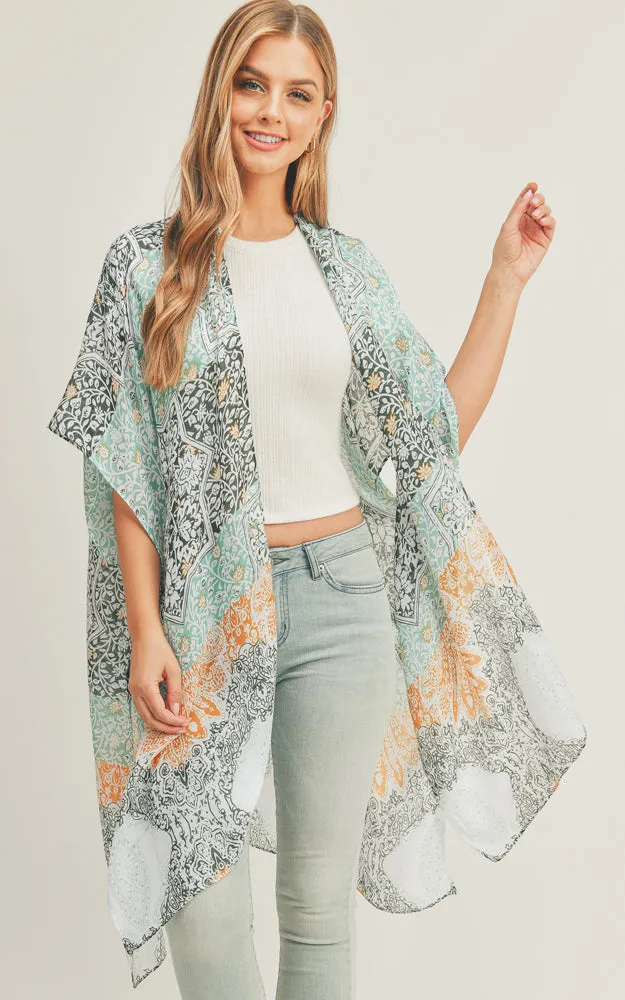MS0286 Mixed Boho Pattern Cover-up Kimono