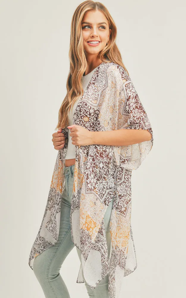 MS0286 Mixed Boho Pattern Cover-up Kimono