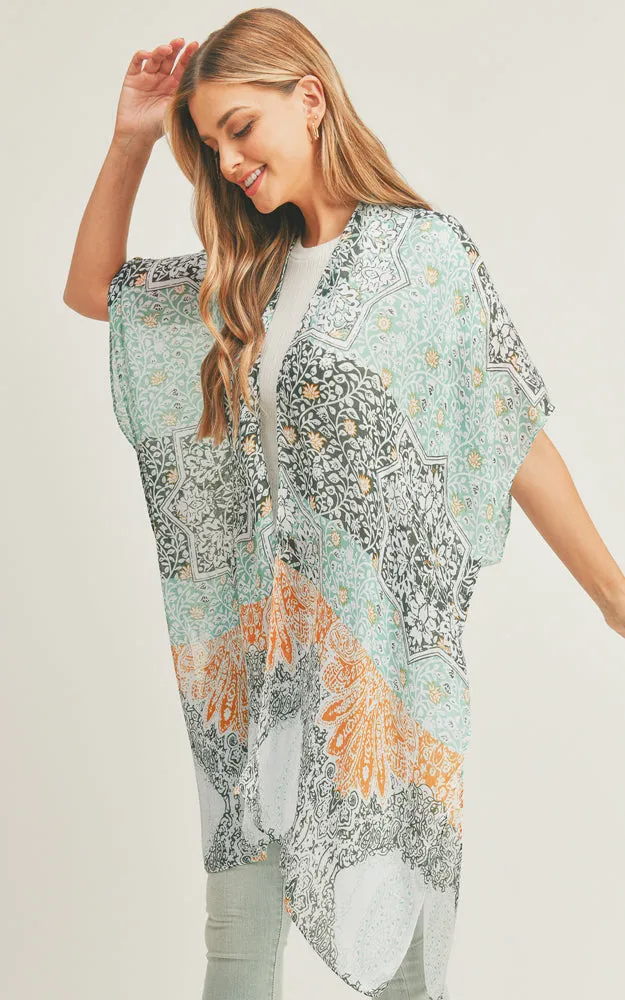 MS0286 Mixed Boho Pattern Cover-up Kimono