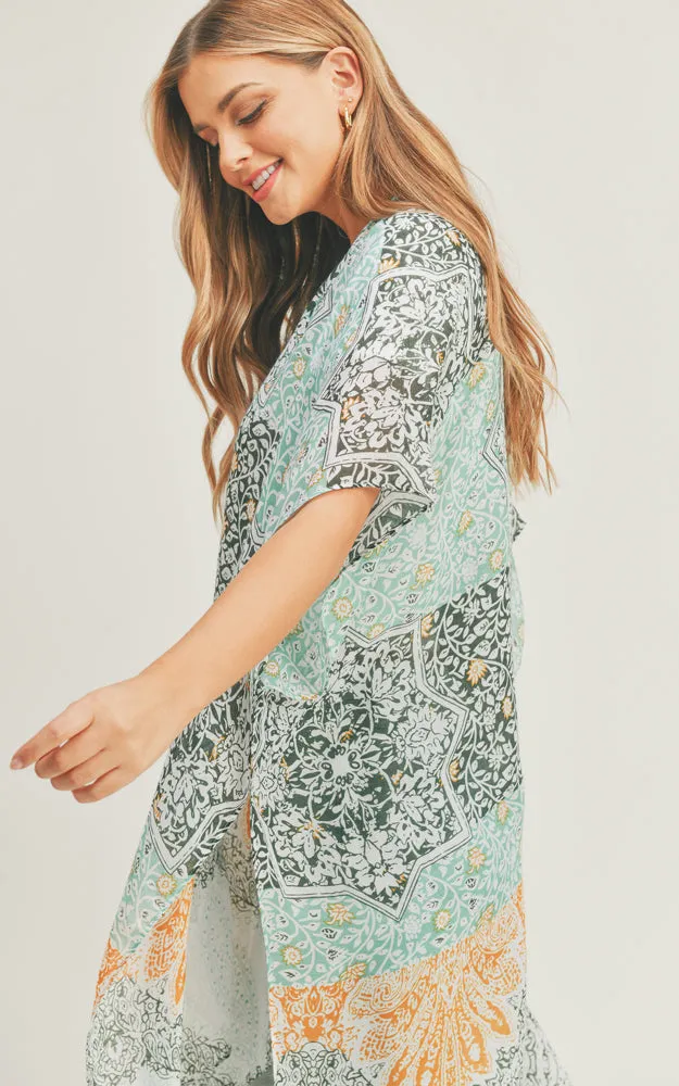 MS0286 Mixed Boho Pattern Cover-up Kimono