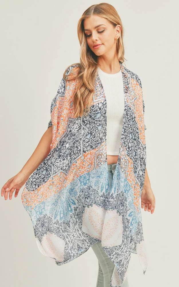 MS0286 Mixed Boho Pattern Cover-up Kimono
