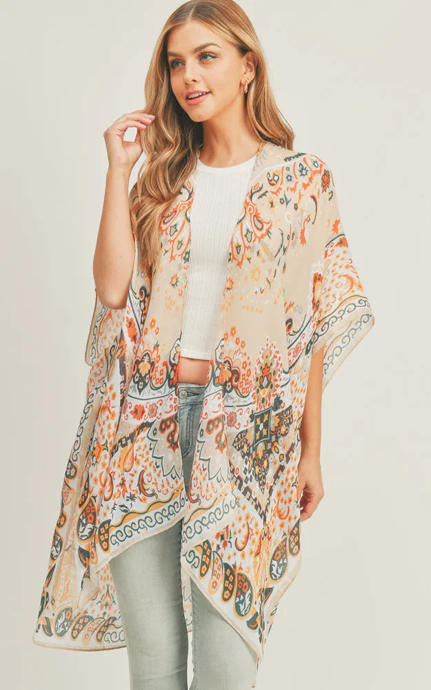 MS0287 Mixed Boho Pattern Cover-up Kimono