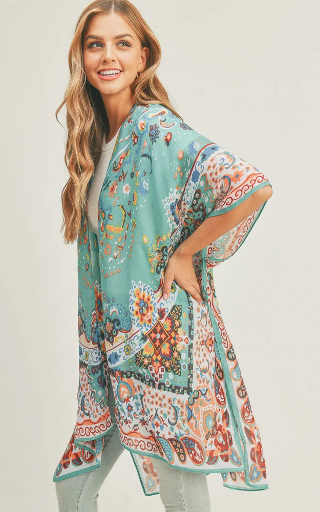 MS0287 Mixed Boho Pattern Cover-up Kimono