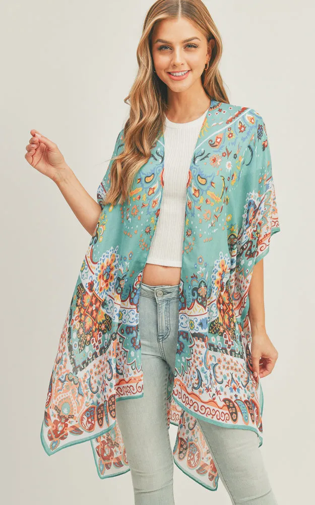 MS0287 Mixed Boho Pattern Cover-up Kimono