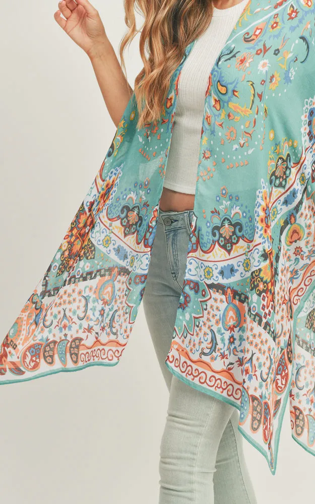 MS0287 Mixed Boho Pattern Cover-up Kimono