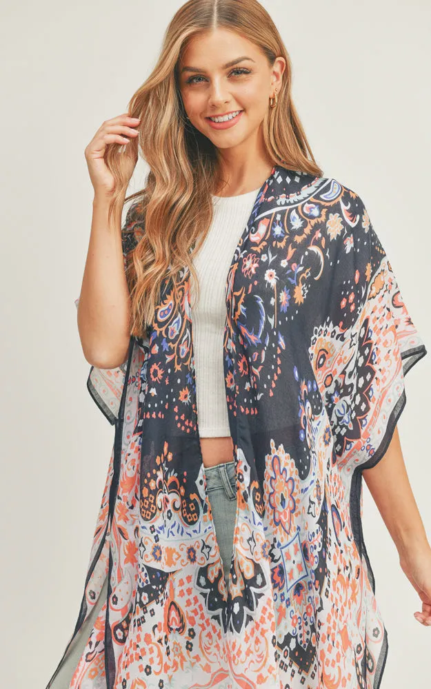 MS0287 Mixed Boho Pattern Cover-up Kimono