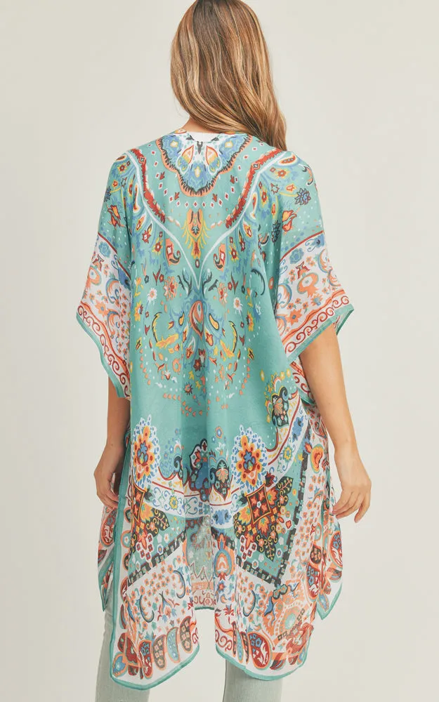 MS0287 Mixed Boho Pattern Cover-up Kimono