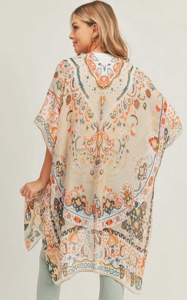 MS0287 Mixed Boho Pattern Cover-up Kimono