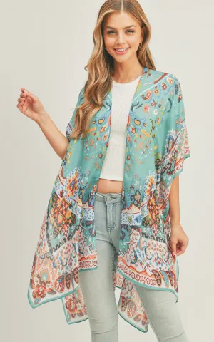 MS0287 Mixed Boho Pattern Cover-up Kimono