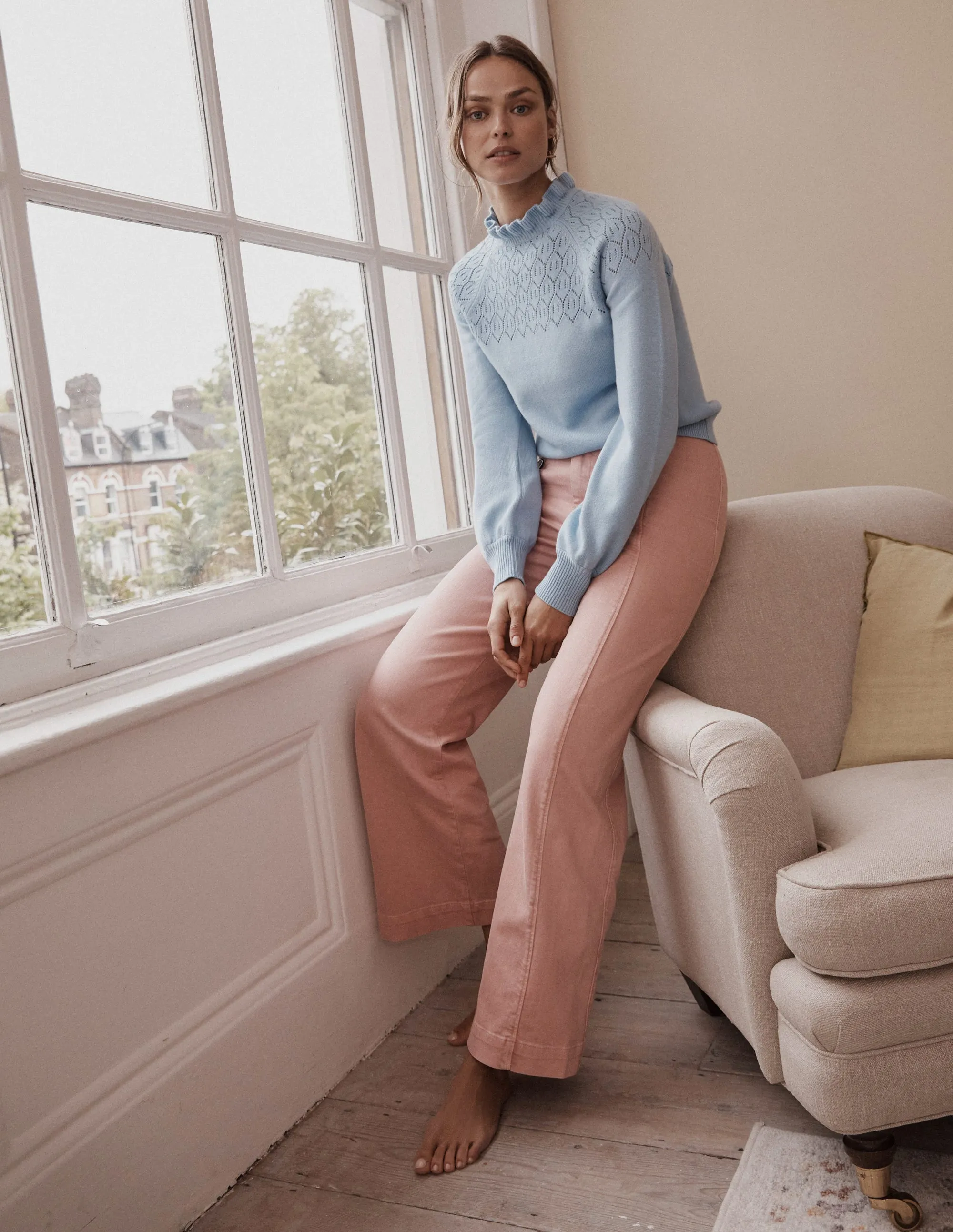 Pointelle Detailed Jumper-Cornflower