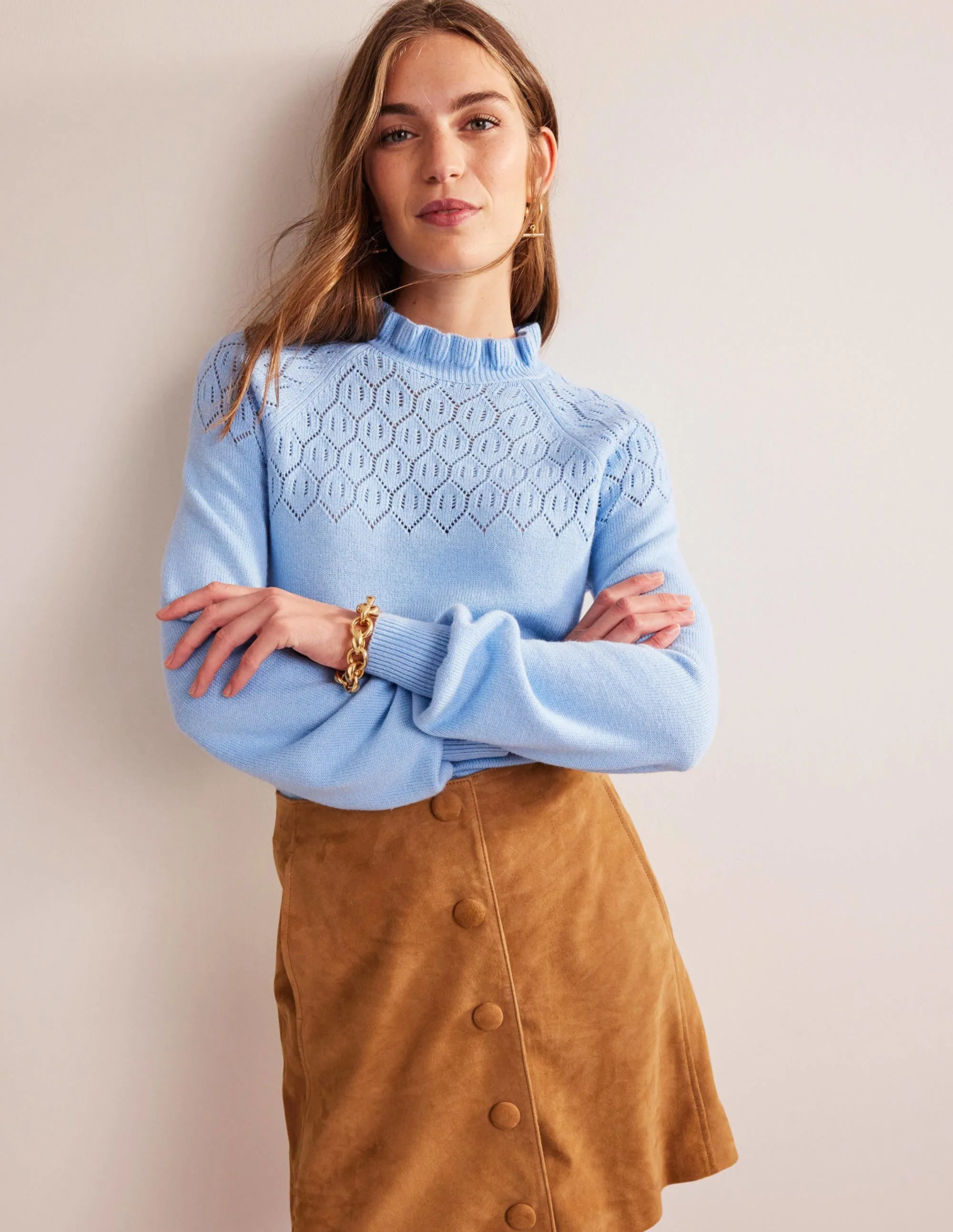 Pointelle Detailed Jumper-Cornflower