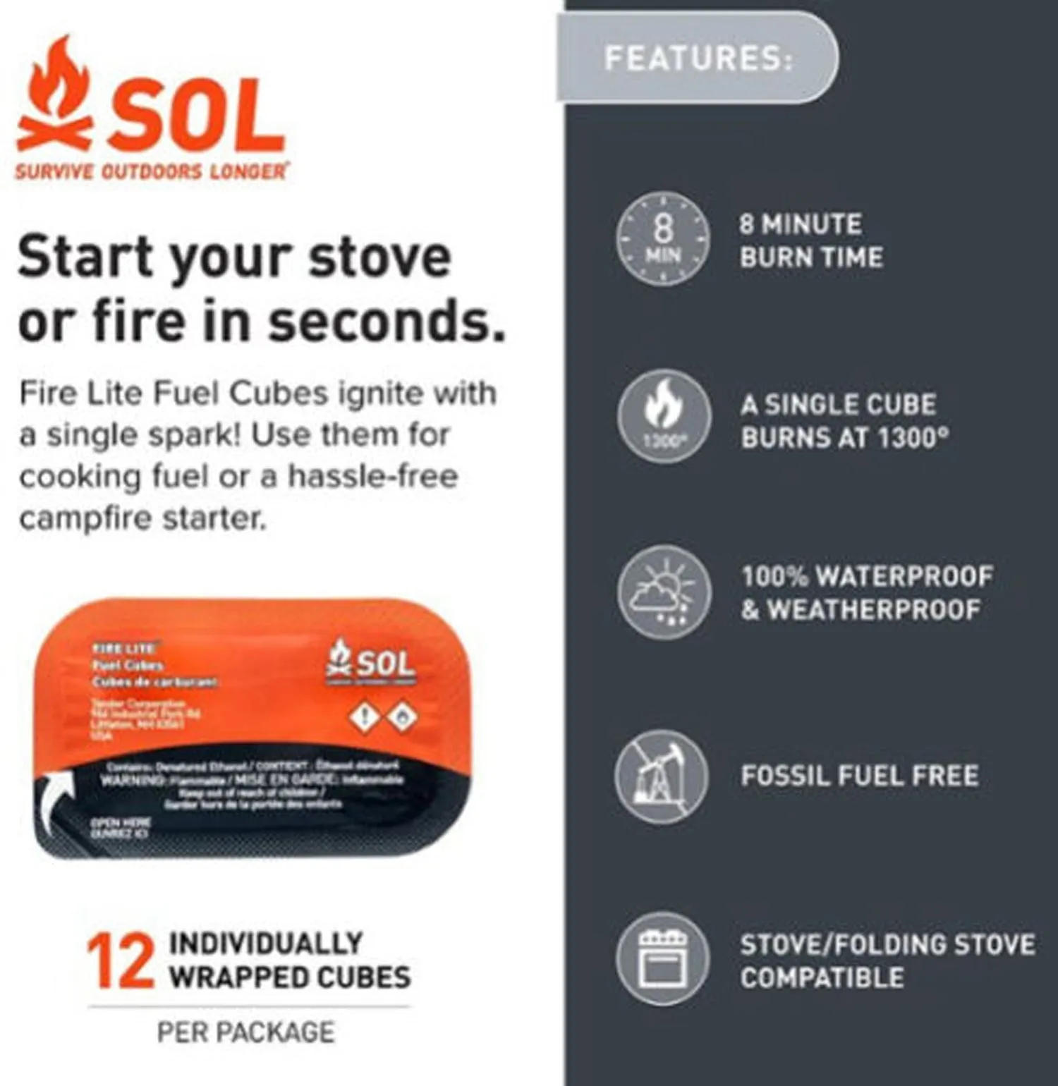 SOL Fire Lite Fuel Cubes